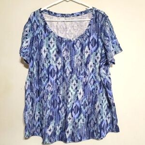 Womens 2X Blue‎ Knit Top Relativity Stretchy Tee Plus Size Work Casual Office